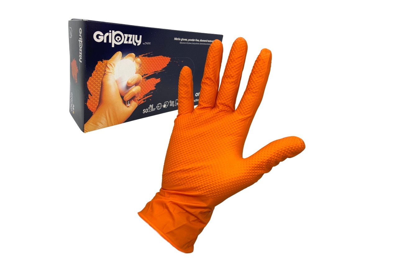 Робочі нітрилові рукавички для майстерні Gripzzly помаранч...