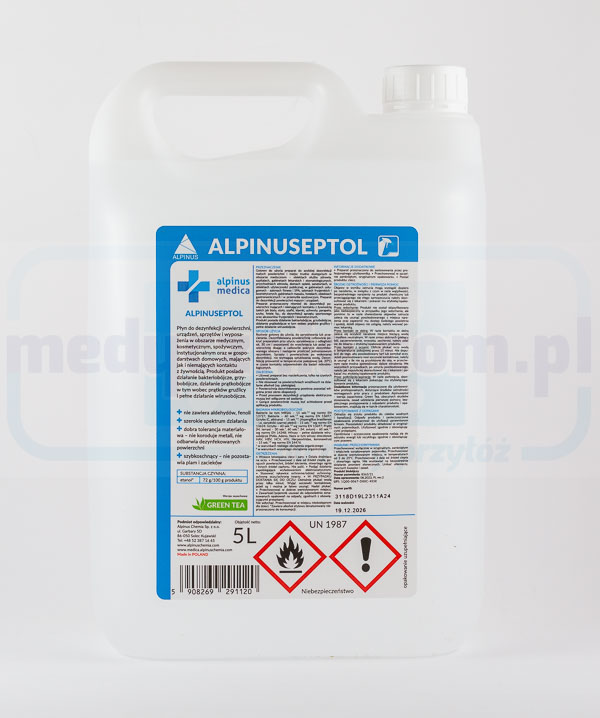 Засіб для дезінфекції поверхонь Alpinuseptol Green Tea 5 л (еквівалент, наприклад, Velox, Aerodesin, Incidin).