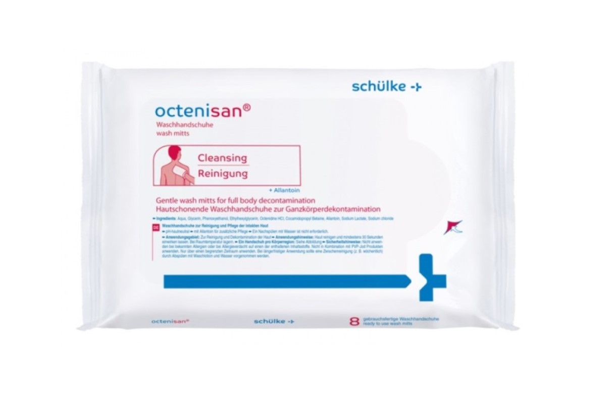 Рукавички для миття Octenisan 8шт - рукавички для миття та догляду за непорушною шкірою без використання води