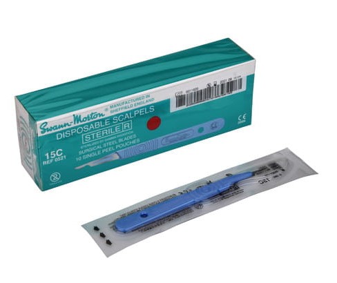 Скальпель з ручкою №15C 10шт SWANN MORTON