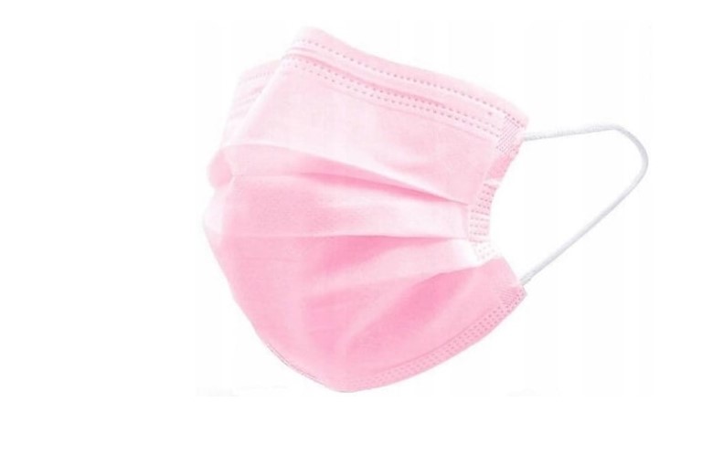 Рожева хірургічна маска тип IIR 50шт медична, тришарова, на резинці