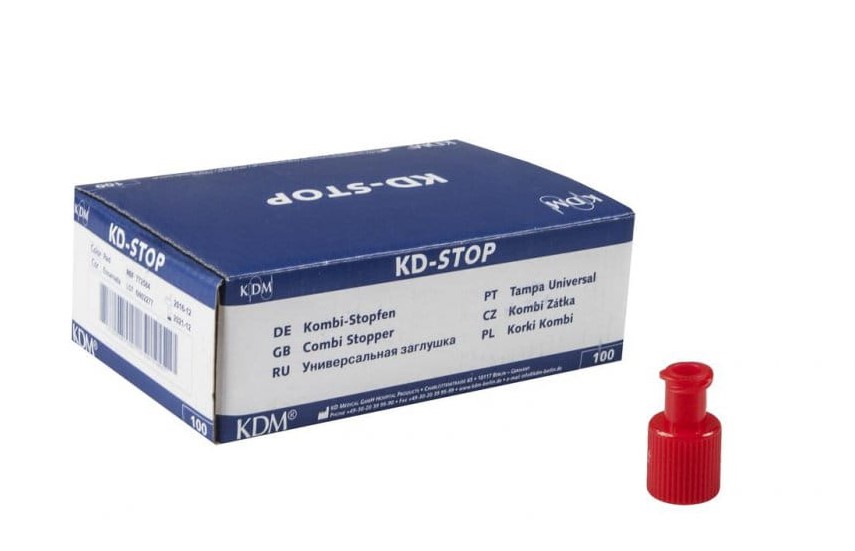 Ковпачки для шприців Luer-Lock стерильні COMBI червоні 100шт KD-STOP